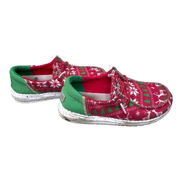Hey Dude Wally Youth Christmas Reindeer Print Shoes Size 12K Red & Green 12 Kids - Picture 8 of 8